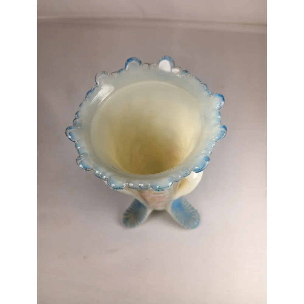 Glass Vase On Petal Feet Victorian Decorated USA Vermont Pattern, 6.5